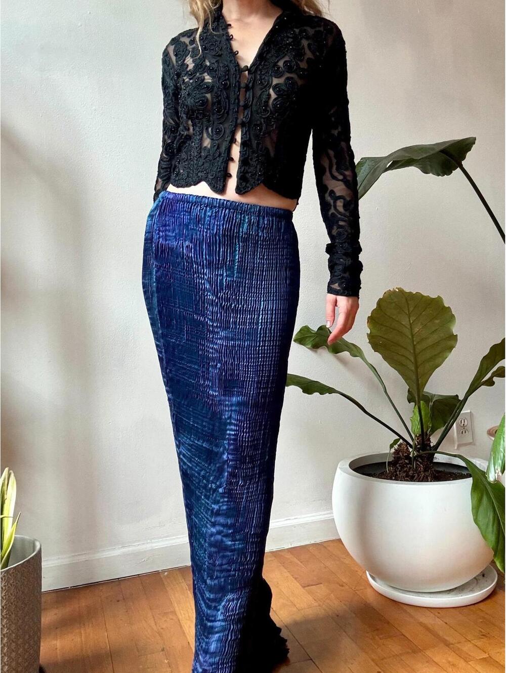 Vintage 1980s Patricia Lester Blue Plisse Pleated Skirt